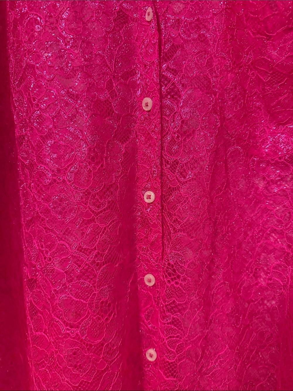 Anthro Anthropologie Glitter Lurex Hot Pink Lace Button Up Blouse Shirt Plus 3X - Picture 4 of 12